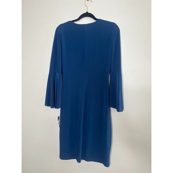 Lauren Ralph Lauren Dress Womens 8 Floral Bell Sleeve Blue Stretch Career Wrap - Picture 5 of 9